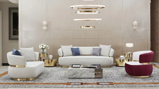 Zhida nouveau canapé italien de haute qualité ensemble Design canapé sectionnel jambe dorée luxe salon ensemble de meubles modulaire forme ronde accoudoir canapé