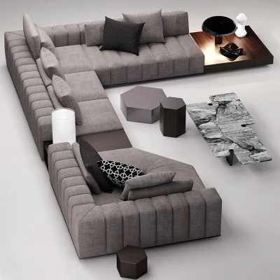 Meubles de maison italiens contemporains modernes pour le canapé sectionnel en cuir et tissu d'angle de divan de salon de villa